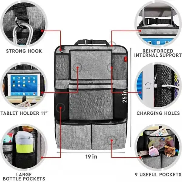Sturdy Heavy Duty Backrest Storage – Backrest Pocket for Kids in the Car Organizer—pa, Black Color, 1 Pcs Pack