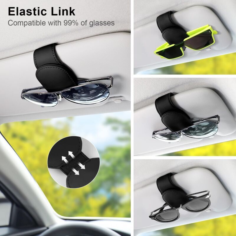 Replacement Car Glasses Holder, 2 Pcs Magnetic PU Leather Sunglasses Sun Visor Case Universal Accessories, Black