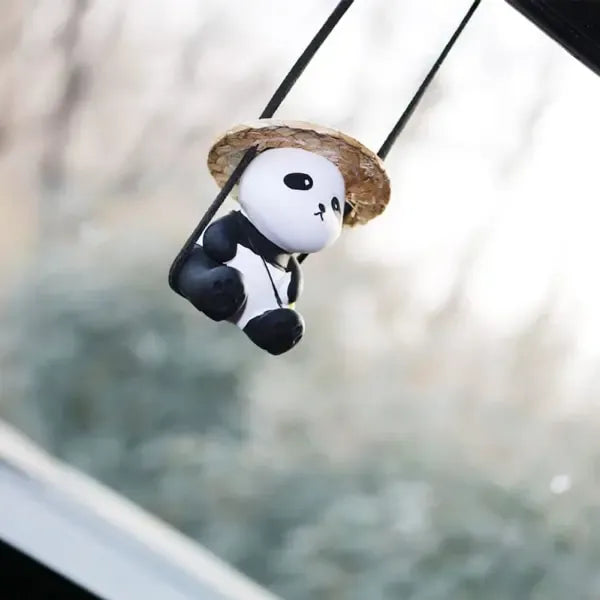 High Quality Compatible Cute Swinging Panda Car Mirror Accessories Funny Interior Rearview Mirrors Decorations (Hat Panda)