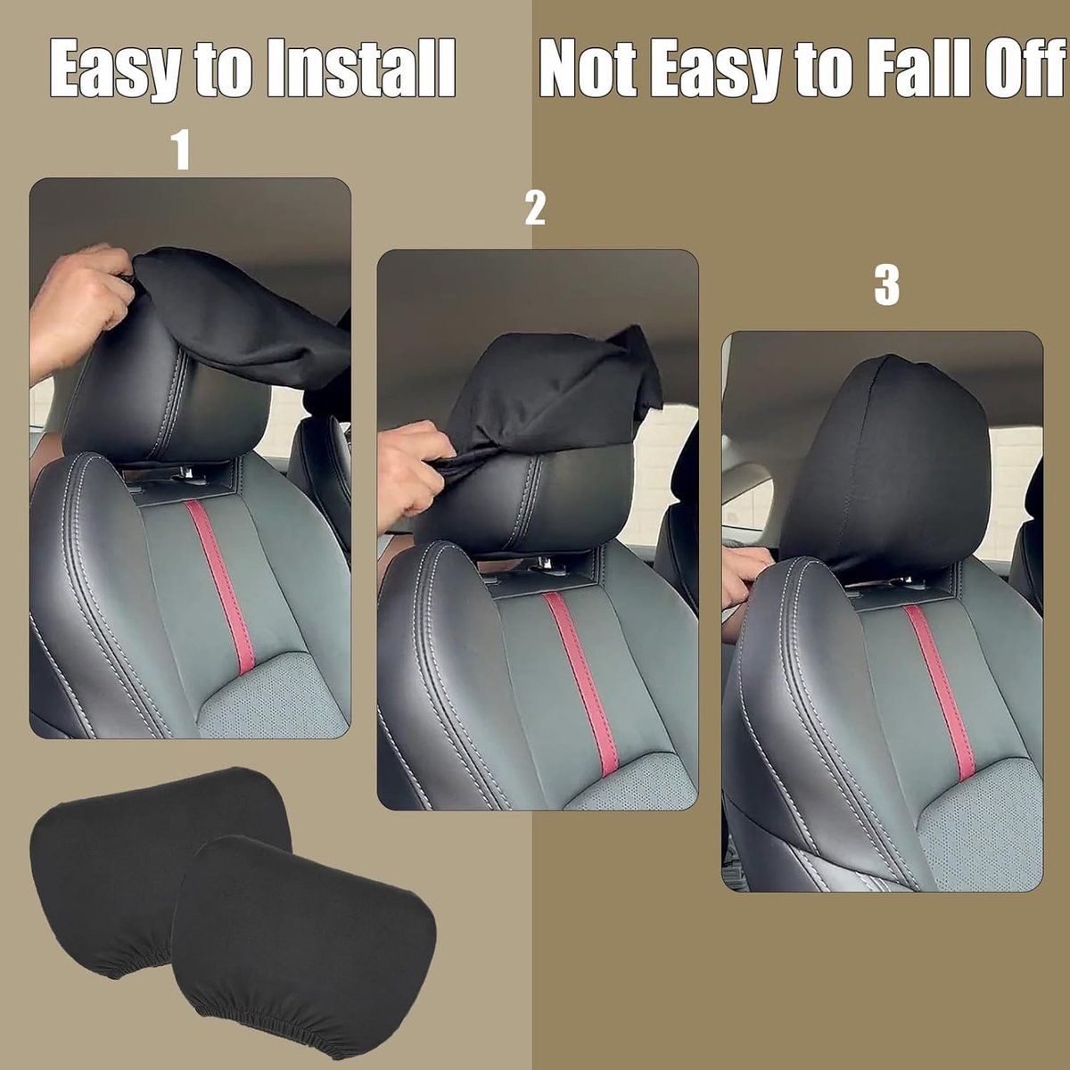 2 Pack, Car Seat Headrest Covers, Car Headrest Cover Set, Washable, Car Interior Accessories, Car Interior Seat Accessories Protective Covers, Black