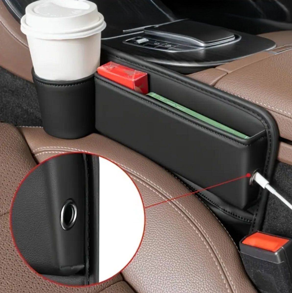 Car Organizer, For between seat and center console, With cup holder, Hole for charging cable, Chic design, Car seat gap filler, Car accessories