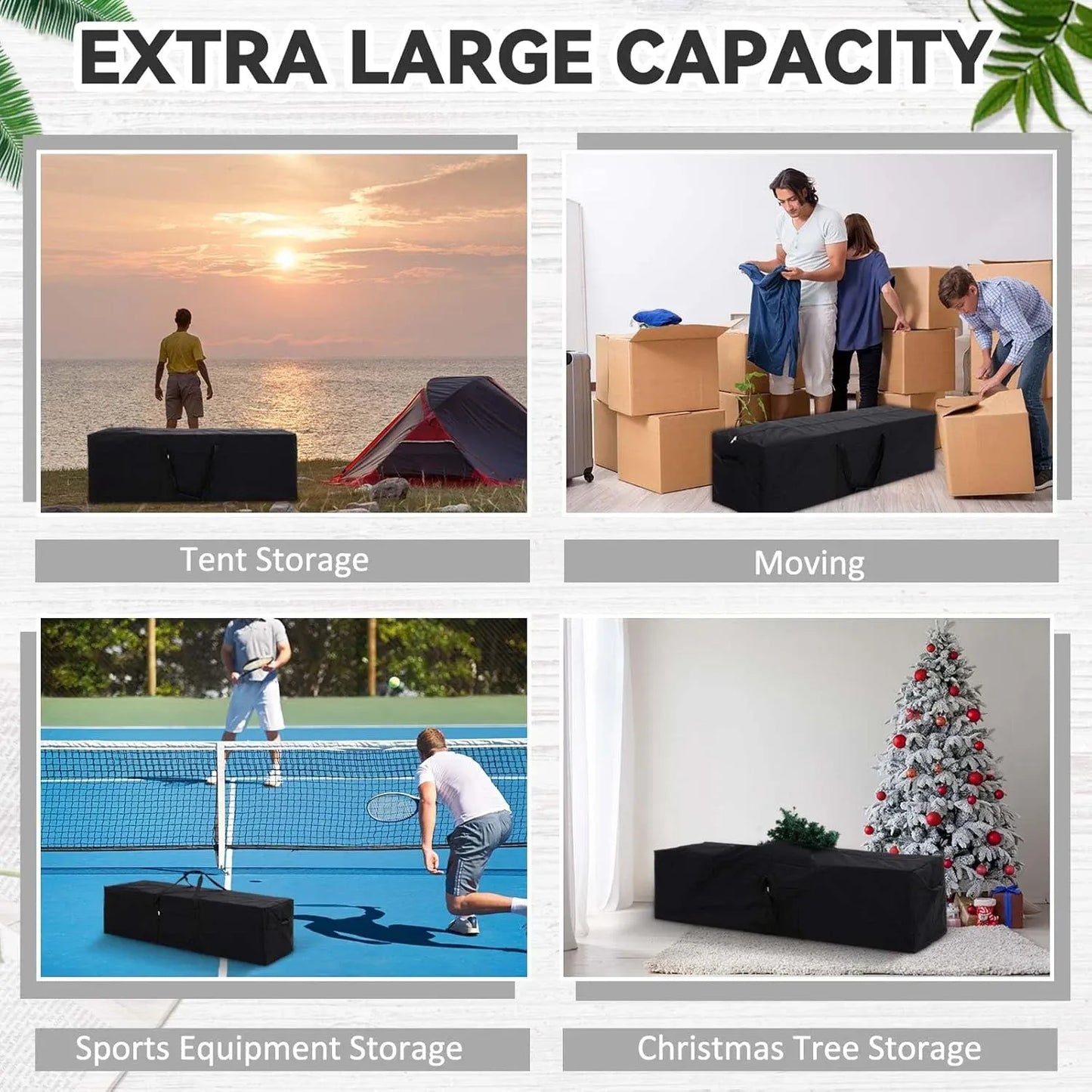 Extra Large Duffle Bag Heavy Duty Waterproof Tent Storage Carrying Case for Camping Travel Fishing Outdoor Moving, Black 65 x 16 x 16 Inch