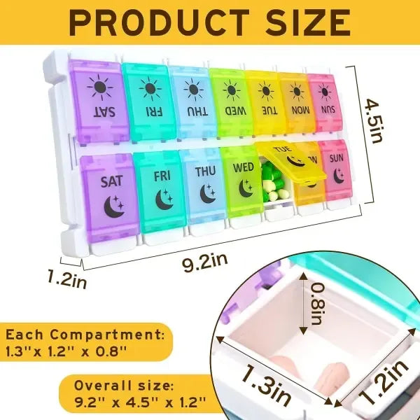 Pill Organizer 2 Times a Day, 7-Day Day Night Pill Case with Easy Filling and Push Button Design, Transparent, PP Material