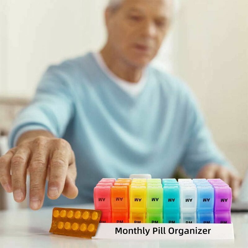 Monthly Dosage Box with Two Compartments Per Day, 30-Day Small Compartment Pill Organizer, ABS Material, 20.5 x 10.3 x 7 cm