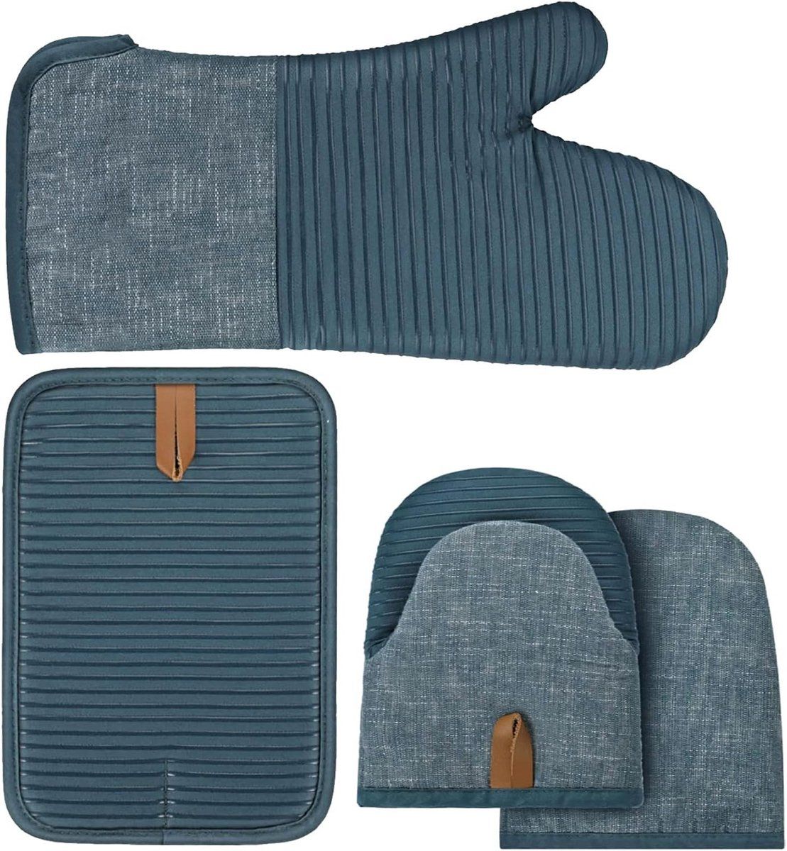 4 Pieces, Oven Mitt Set, Heat-resistant kitchen gloves and heat insulation mat set, Silicone non-slip gloves and heat, for kitchen