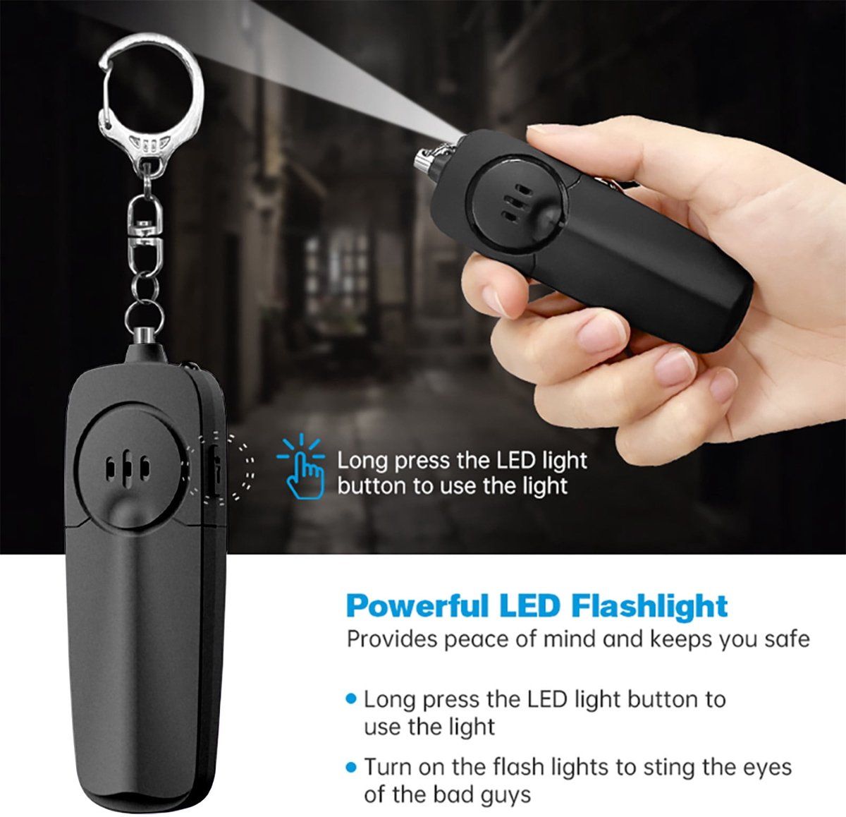 Personal Safety Siren, Emergency Whistle with LED Flashlight, Keychain, for outdoor use, travel, for Home, Travel and Daily Use, 130 dB