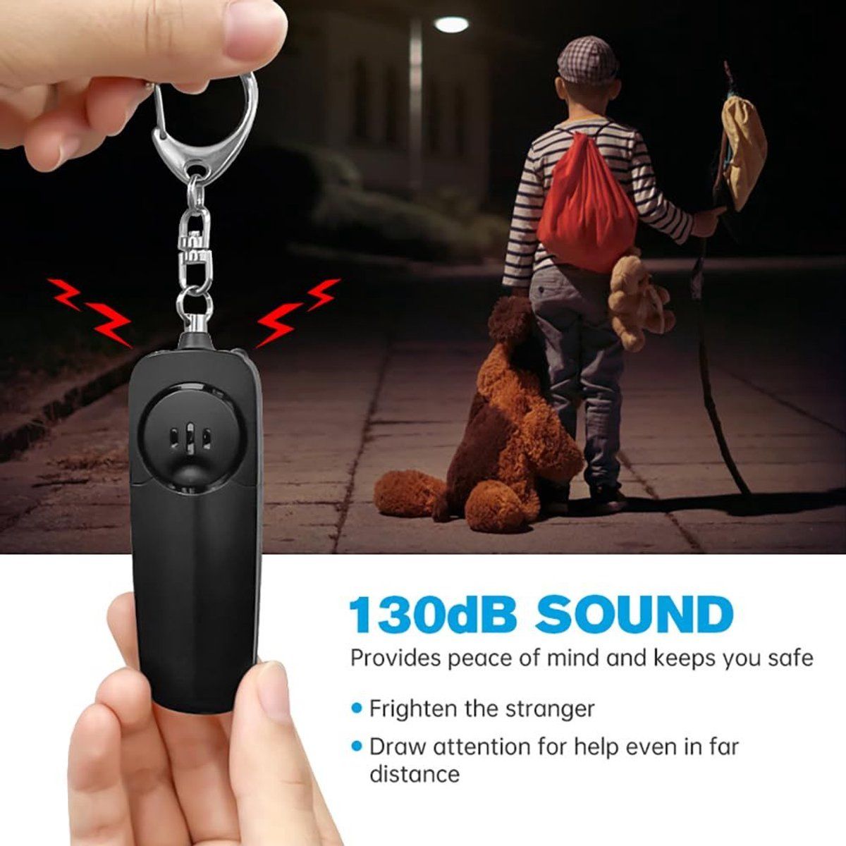 Personal Safety Alarm Keychain, High Decibel Emergency Whistle, with LED Flashlight, Compact and Lightweight, for outdoor security, 130dB, Pink