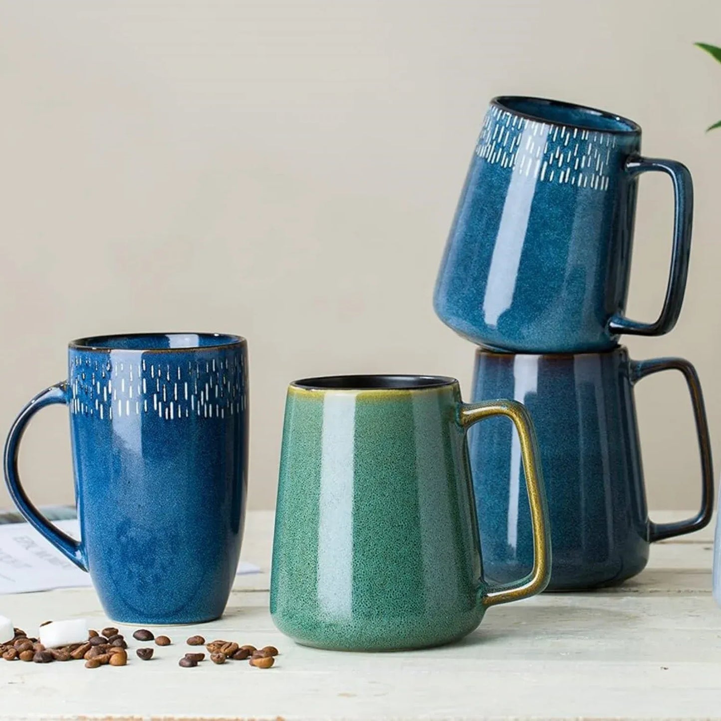 24 oz Large Ceramic Coffee Mug with Large Handle, Extra Large Tea and Coffee Cup for Office, Home, Latte and Hot Drinks, Blue