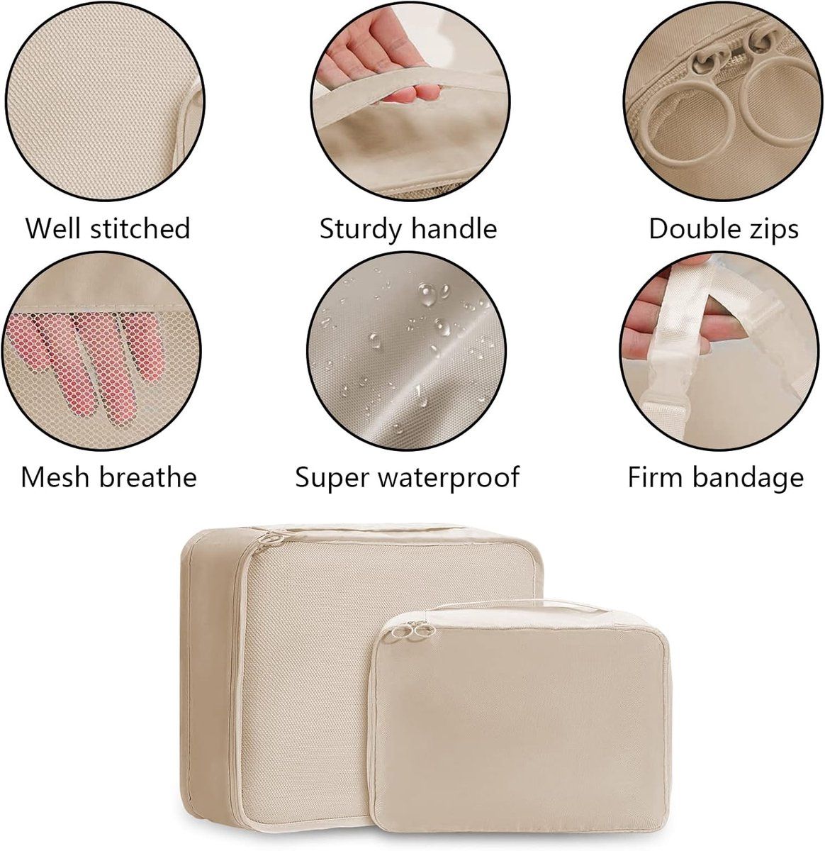 9 Pieces suitcase organizer set compression, luggage, storage set, Multifunctional storage bags, Waterproof, cosmetics, Beige