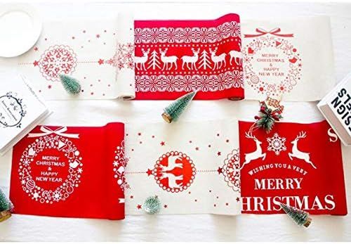 Christmas Cotton Linen Table Runner, 28 x 270 cm, Washable Holiday Table Decoration for Dining Room, Party and Seasonal Home Decor