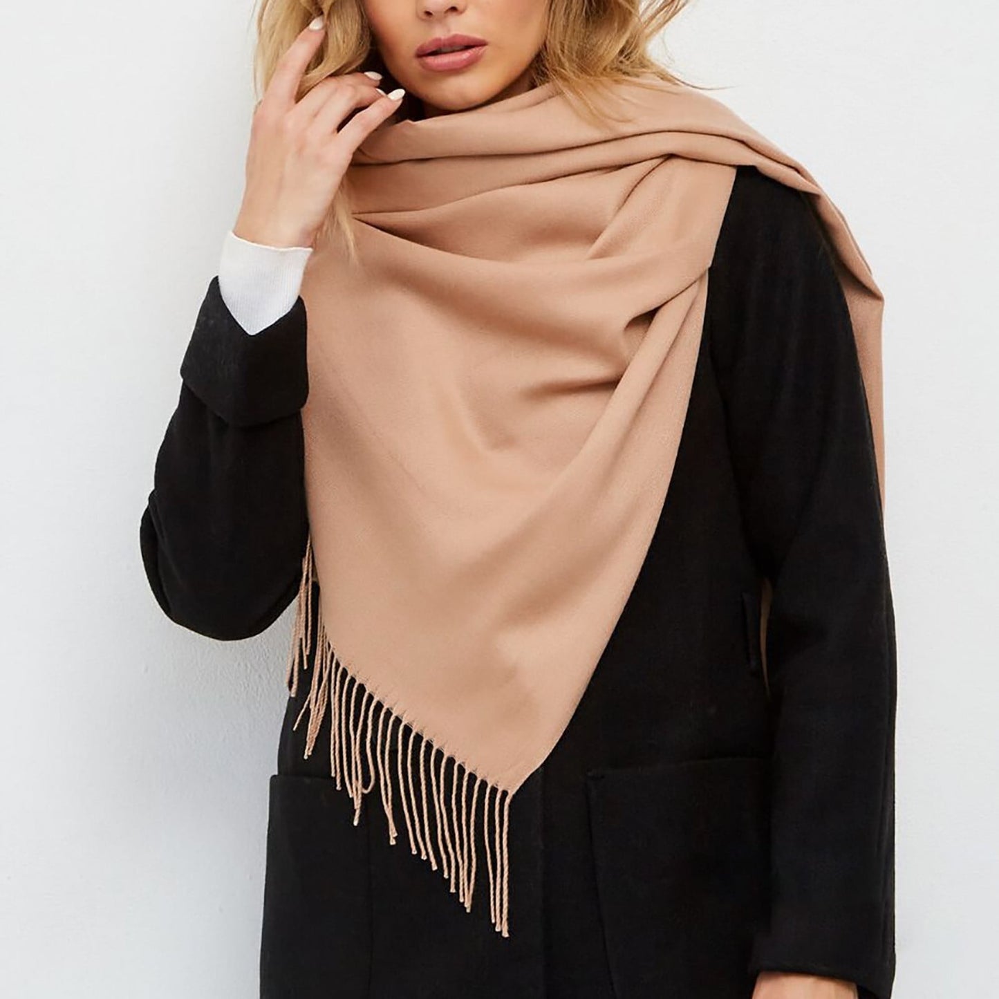 Delayuji Pashmina Scarf for Women Scarf for Women Women Pashmina Scarf Soft Solid Plain Shawl Wrap Fashion Warm Neck with Fringes A Red A White
