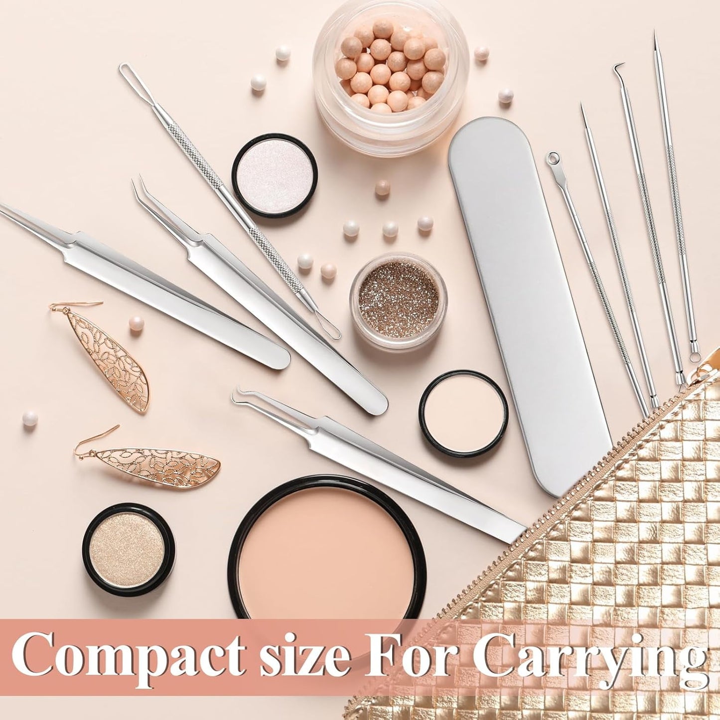 BYXAS Pimple Popper Tool Kit, 8 PCS Professional Stainless Steel Blackhead Remover Comedone Extractor Tools for Removing Zit on Face - Acne Removal Kit with Metal Case (Silver) 8PCS