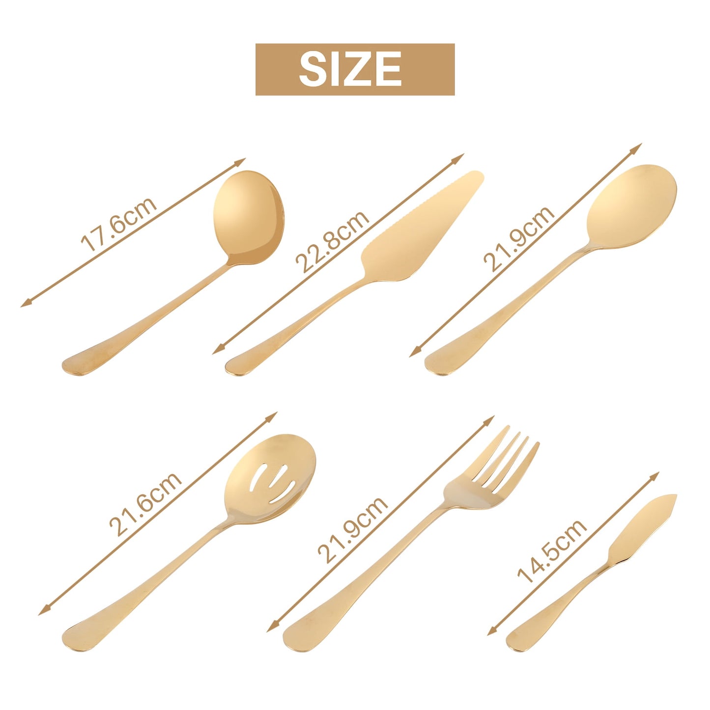 6-Piece Gold Stainless Steel Serving Flatware Set