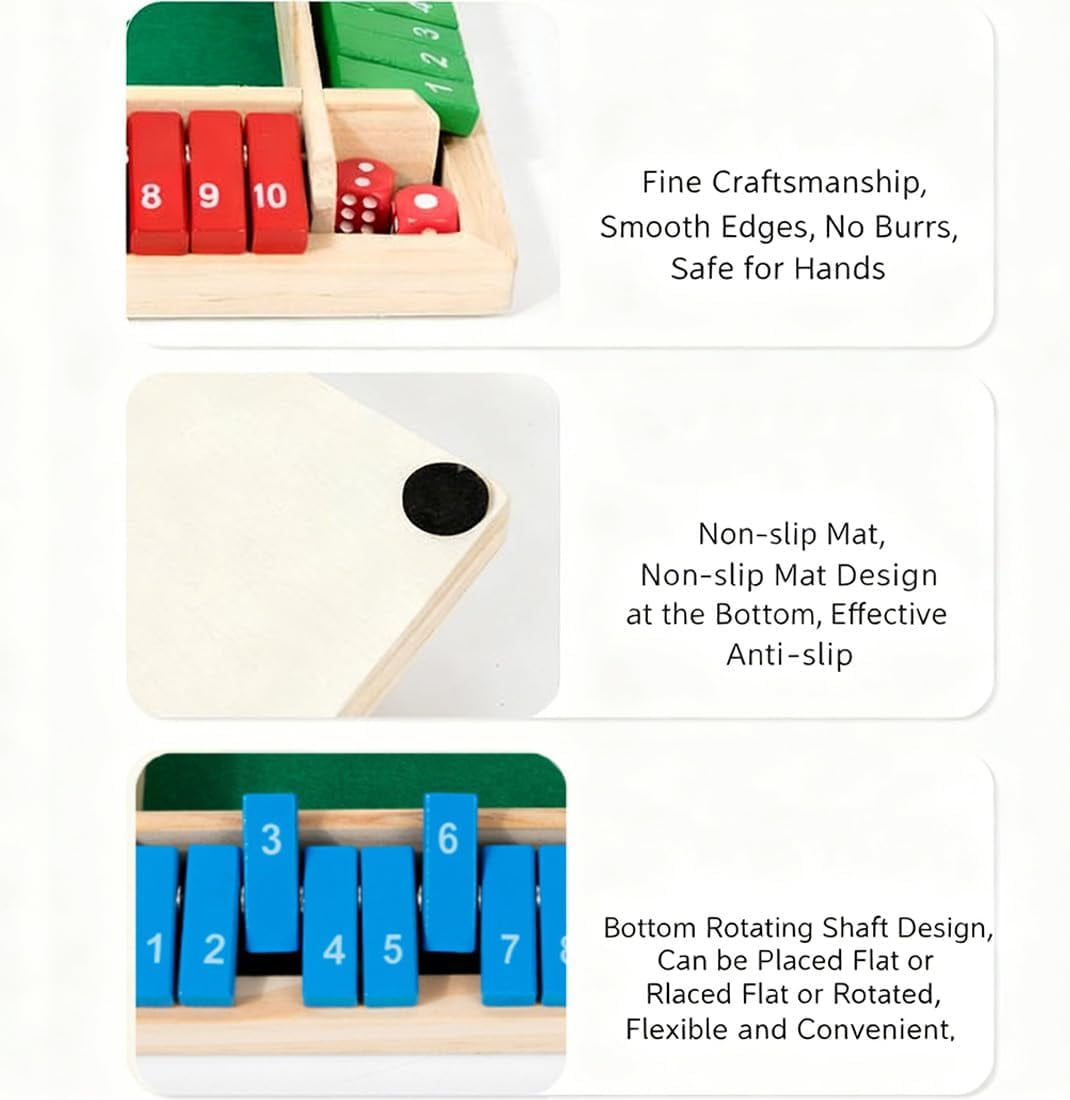 Shut The Box-Wooden Dice Board Game, Funny Family Shut The Box Game 2-4 Player, Board Games Gift for Family and Friends, Educational Table Math Games for Holiday, Party and Classroom(#B) 4playerc