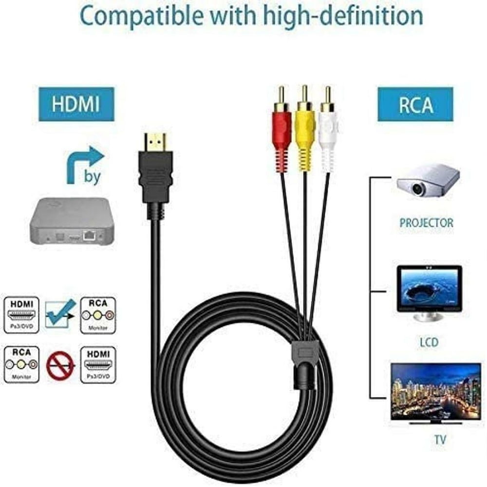 1.5m /5ft Video Cable HDMI to RCA Audio AV Adapter, Male M/M 3-RCA DVD HDMI 1080P for HDTV
