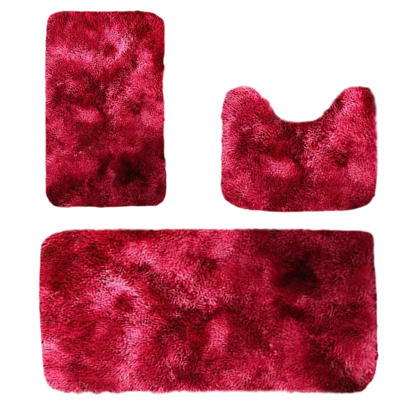 Tyidzon 5Pc Bath Mats for Bathroom, Quick-Dry Bathroom Rugs Sets Washable Non-Slip Bath Mat Ultra Soft Absorbent with U-Shaped Toilet for Bathroom, Tub, Shower, Gray 01-Red