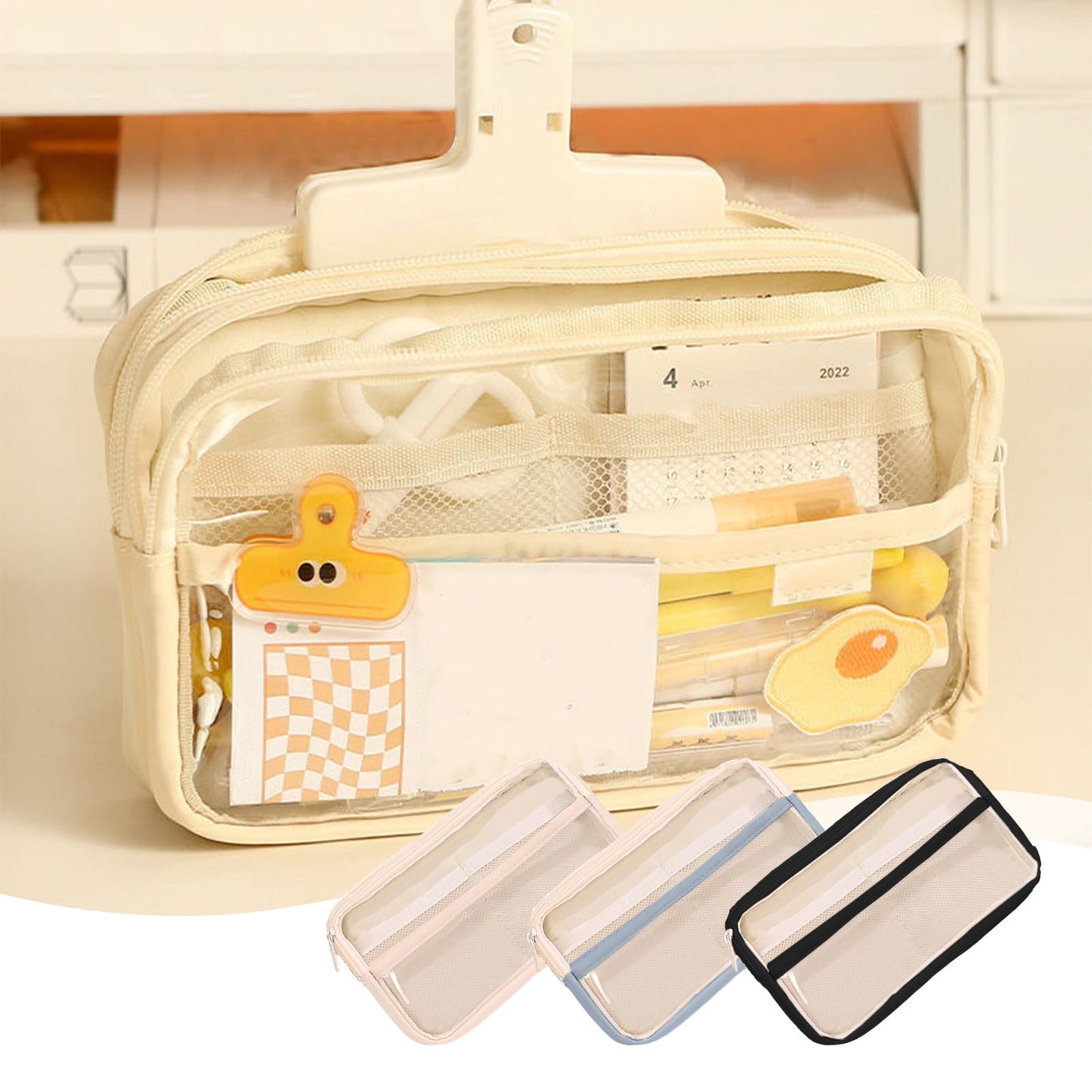 PALIFEUR Pencil Case Large Capacity Pencil Pouch, Multi-layer Aesthetic Pen Bag, Sturdy Multifunctional Pencil Bag, Pencil Box, Sky Blue Z-4-White