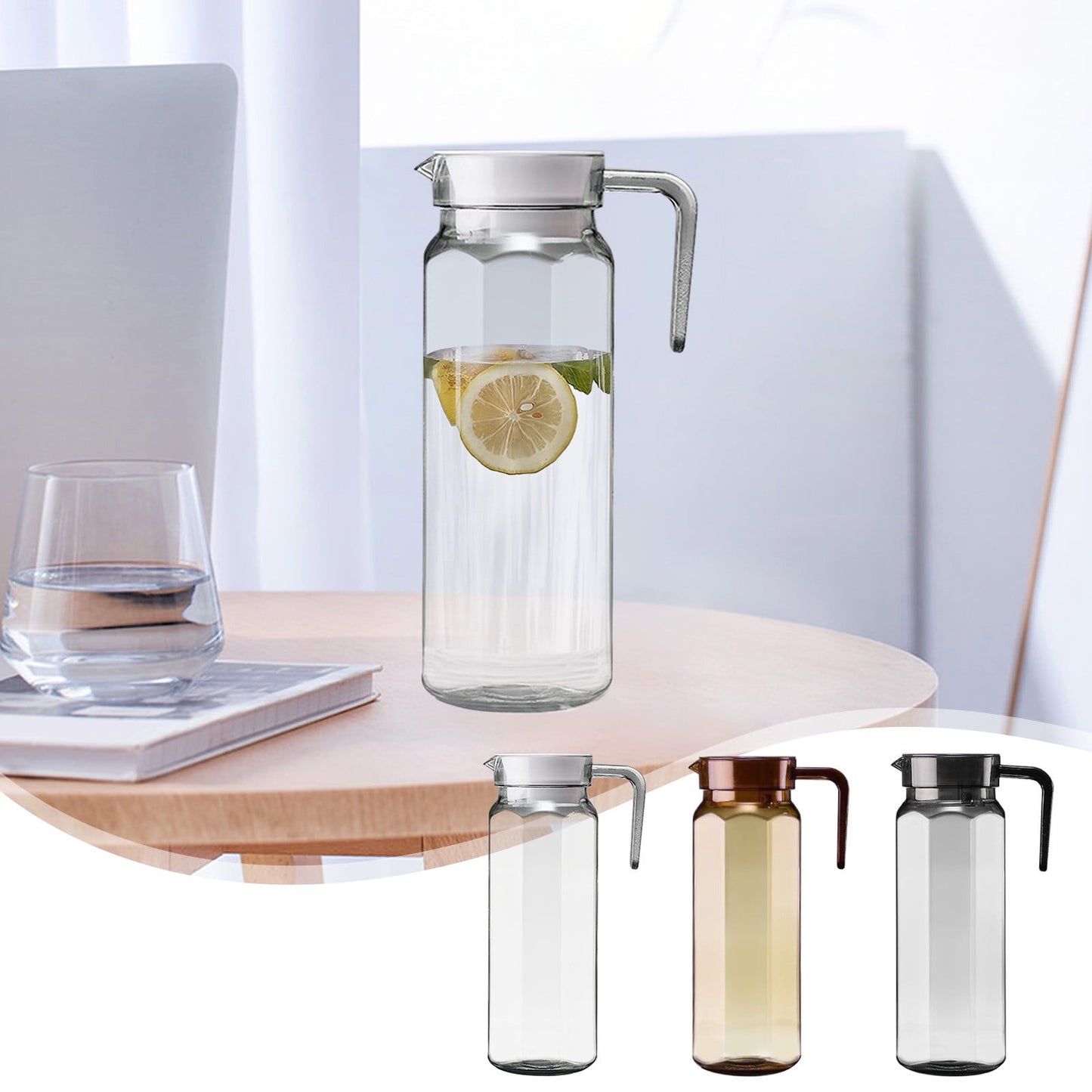 PALIFEUR Water Pitcher with Lid, 2 L Plastic Pitcher for Tea & Juice Water, Hot/Cold Water Jug, Tea Pitcher, Juice Pitcher, 13.5 x 7.2 x 4.7 Inch Z-2-Gray