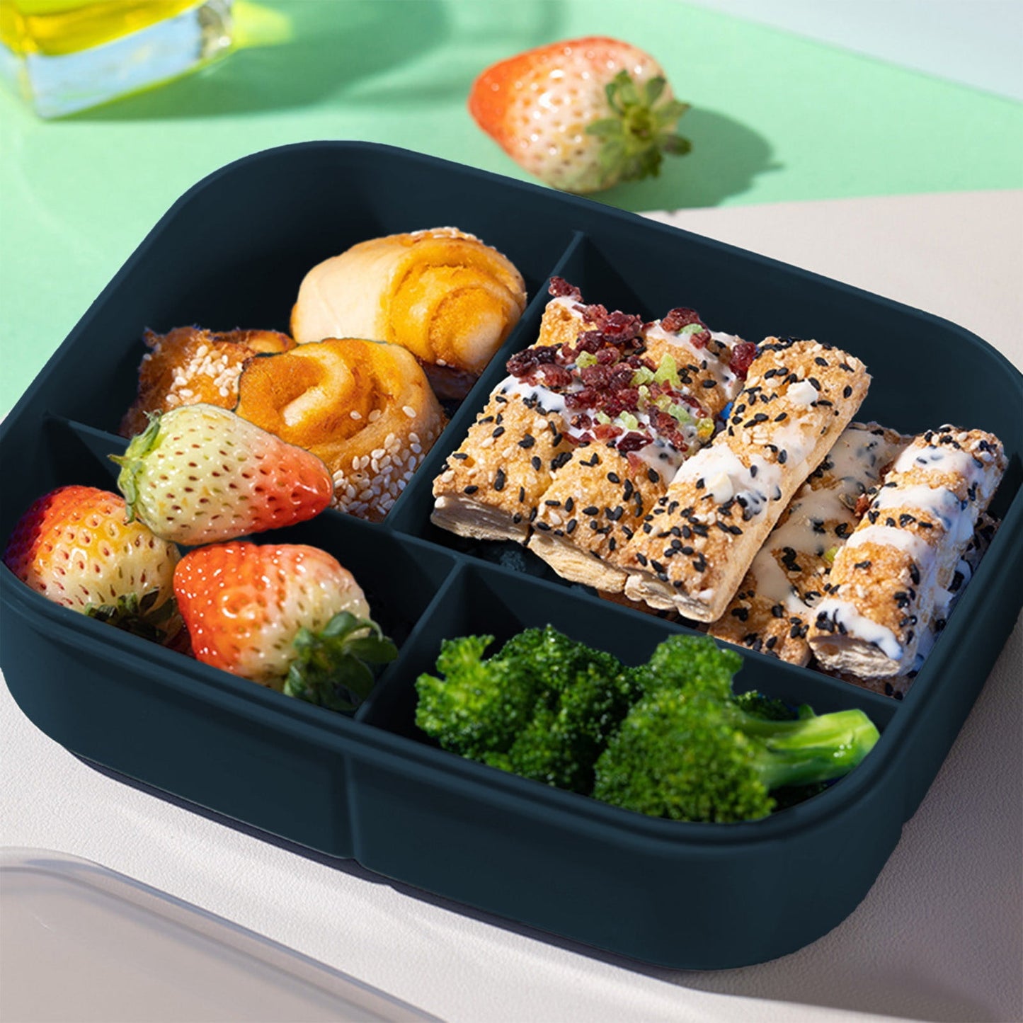 Xuniizn Bento Box Adult Lunch Box, Containers for Adults Men Women, Lunchable Food Container with Utensils, Sauce Jar, Muffin Liners, Microwave & Dishwasher Safe Blue#3