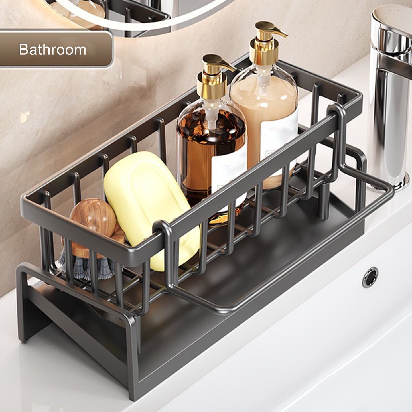 PALIFEUR Sponge Holder for Kitchen Sink, Kitchen Sink Organizer Rustproof 304 Stainless Steel Detachable Dishcloth Rack Sink Caddy, Kitchen Sponge Holder Bathroom Organizer Brush Holder Storage Gray