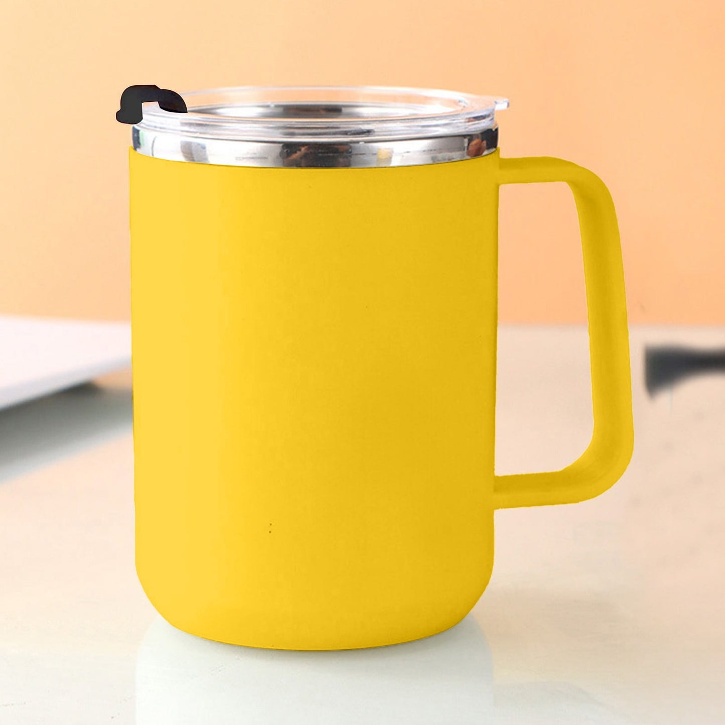 Insulated Coffee Mug with Handle & Lid - 17oz Stainless Steel Travel Tumbler, Double Wall Vacuum (Black) by PALIFEUR 26_【Certified Quality】 International Food Safety Certified Coffee Cup
