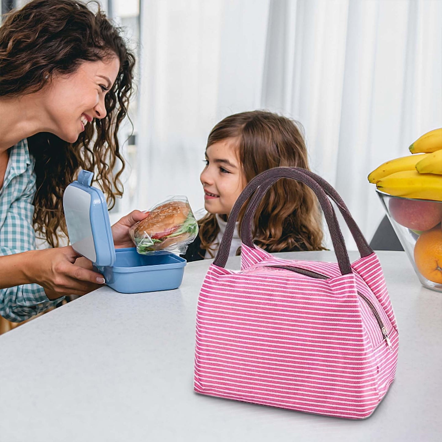 Under $1 Tyidzon Lunch Box Lunch Bag For Women Insulated Lunch Bag Reusable Tote Cooler Bag Lunchbox Suitable for Work, Travel, Outdoor Pink