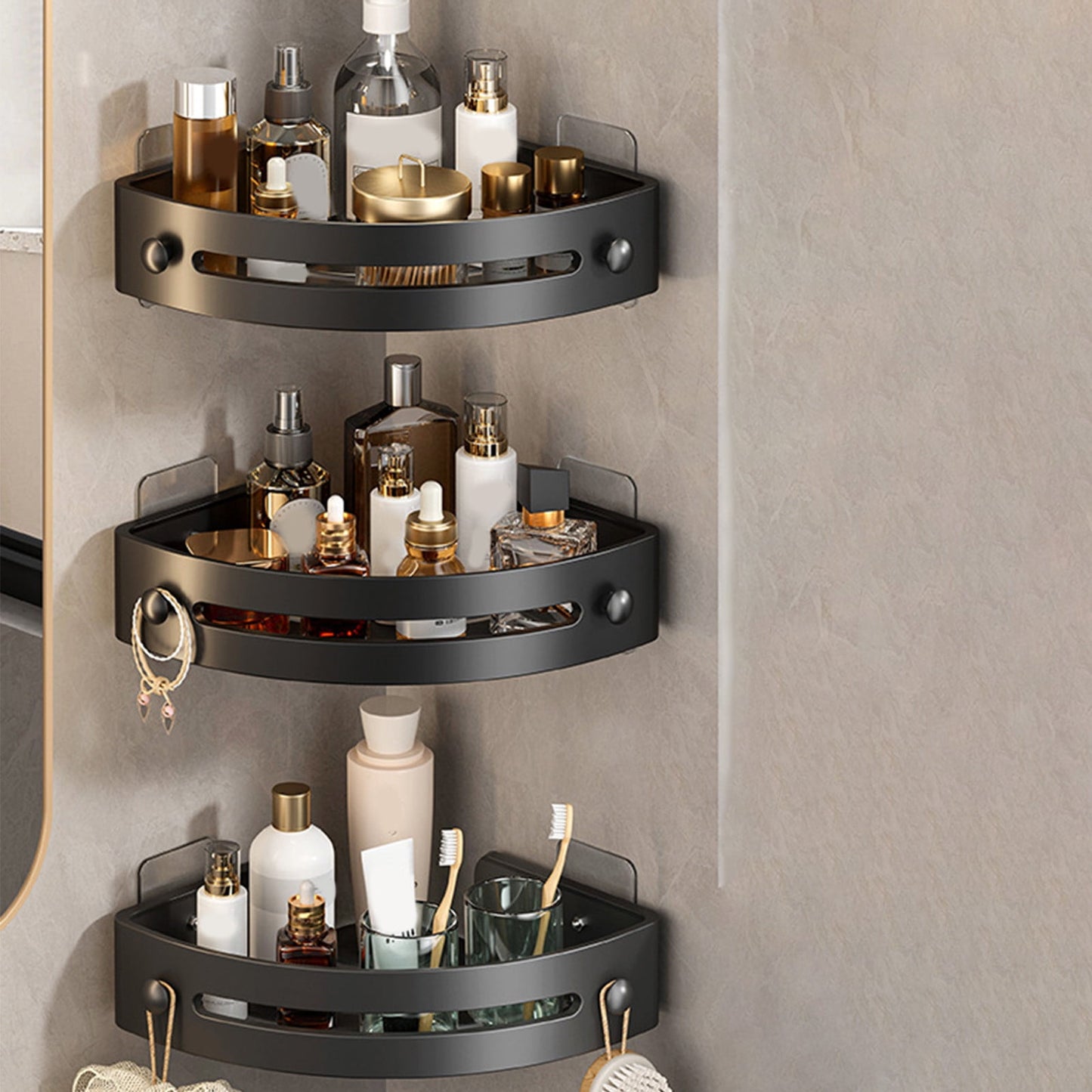 Tyidzon Bathroom Corner Shelf Gray Wall Mounted Corner Shower Caddy Kitchen Corner Shelves No Drill Shower Organizer Black