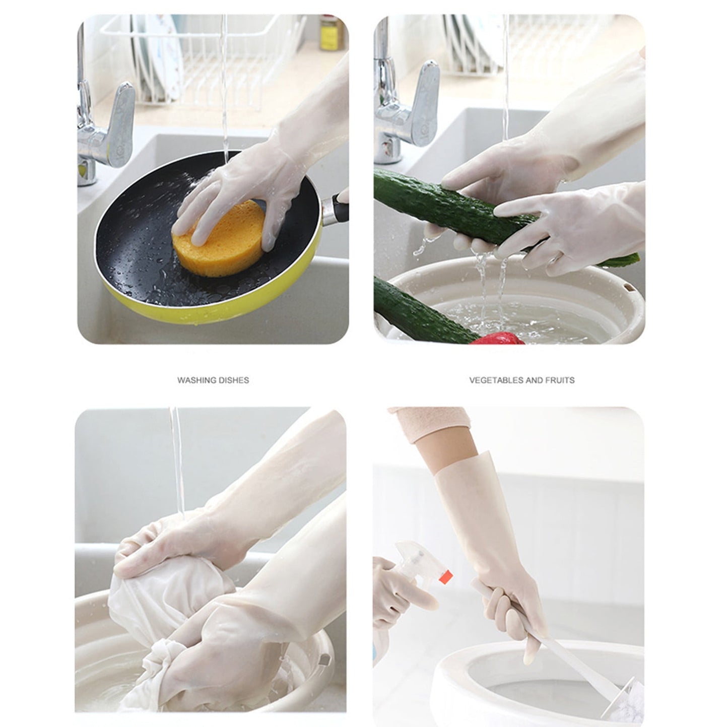 Savings, Cleaning Gloves, Eguiwyn Kid Painting Apron Sleeve, Apron Sleeve Reduced Price! 1 Pair of Gloves Gloves Gloves Washing Hand Rubber Long Cleaning Warm Gloves Kitchen Latex 3-Orange