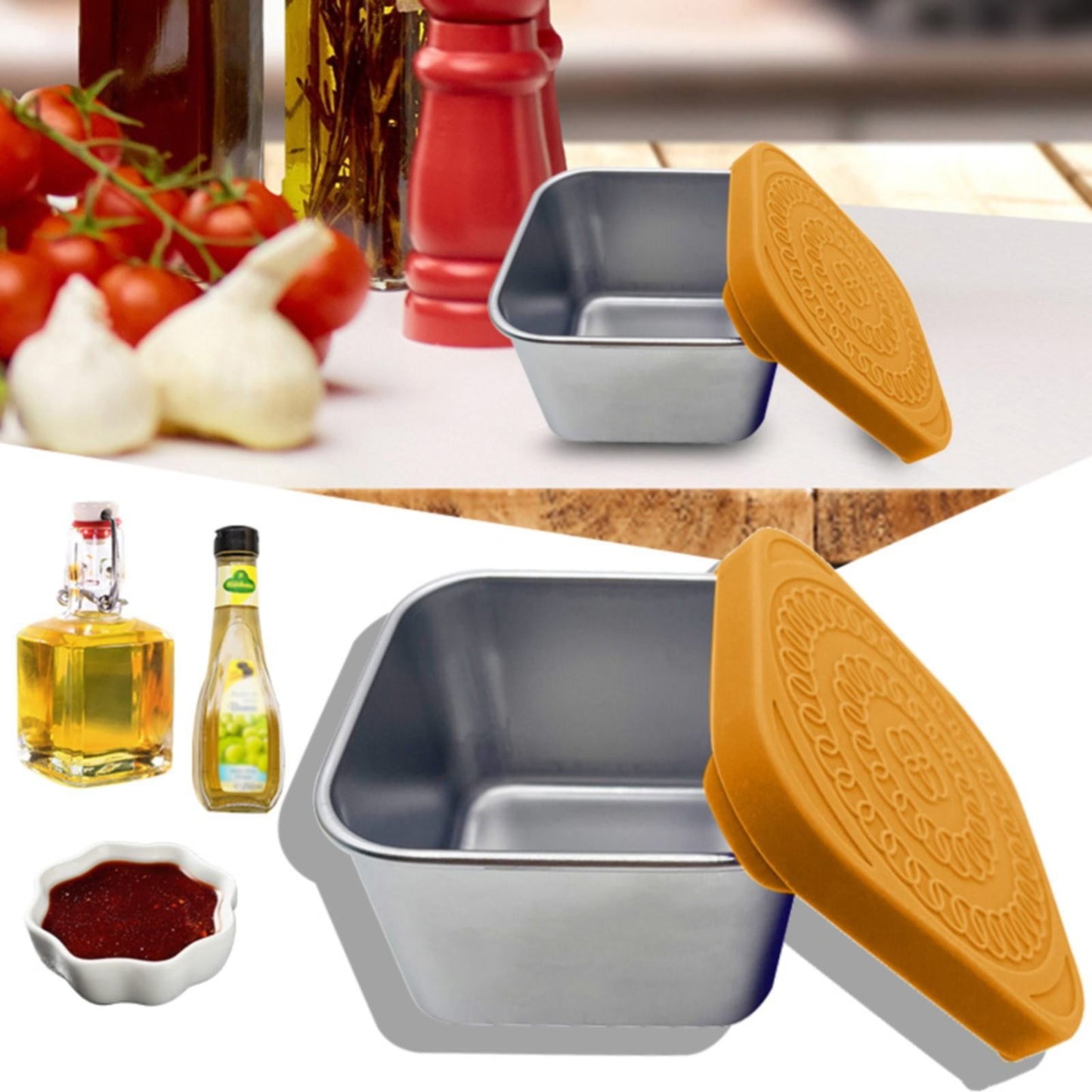 JWDX Tableware, 304 Stainless Steel Snack Box, Kitchen Supplies Clearance, Snack Box Leakproof Small Food Containers with Silicone Lids Stackable Snack Pots for Kids Stainless Steel Snack Containers Orange