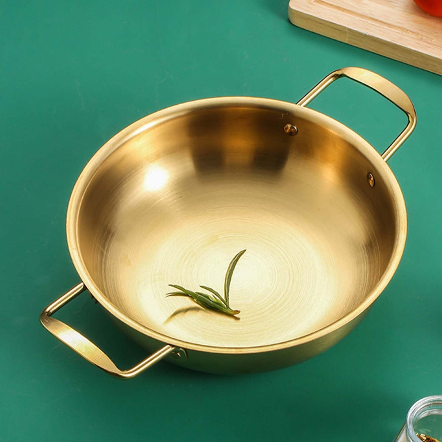 JWDX Stainless Steel Instant Noodle Pot Clearance, 7.1" Korean Ramen Noodle Pot with Handles Stainless Everyday Pan Golden Korean Cooking Pot for Soup Noodle Pasta Home and Outdoor Dishwasher GDA