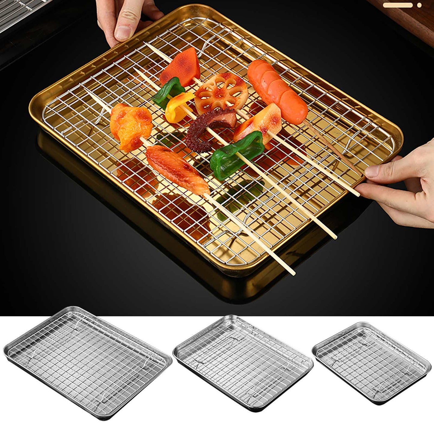 JWDX Baking Trays and Trays Clearance, 1 Set Stainless Stel Bakeware Rectangular Tray Food Storage Tray App Etizer Plates Flat Bottom Baking Pan Cool Ing Rack Baking Dish Drying Rack Kitchen SL1