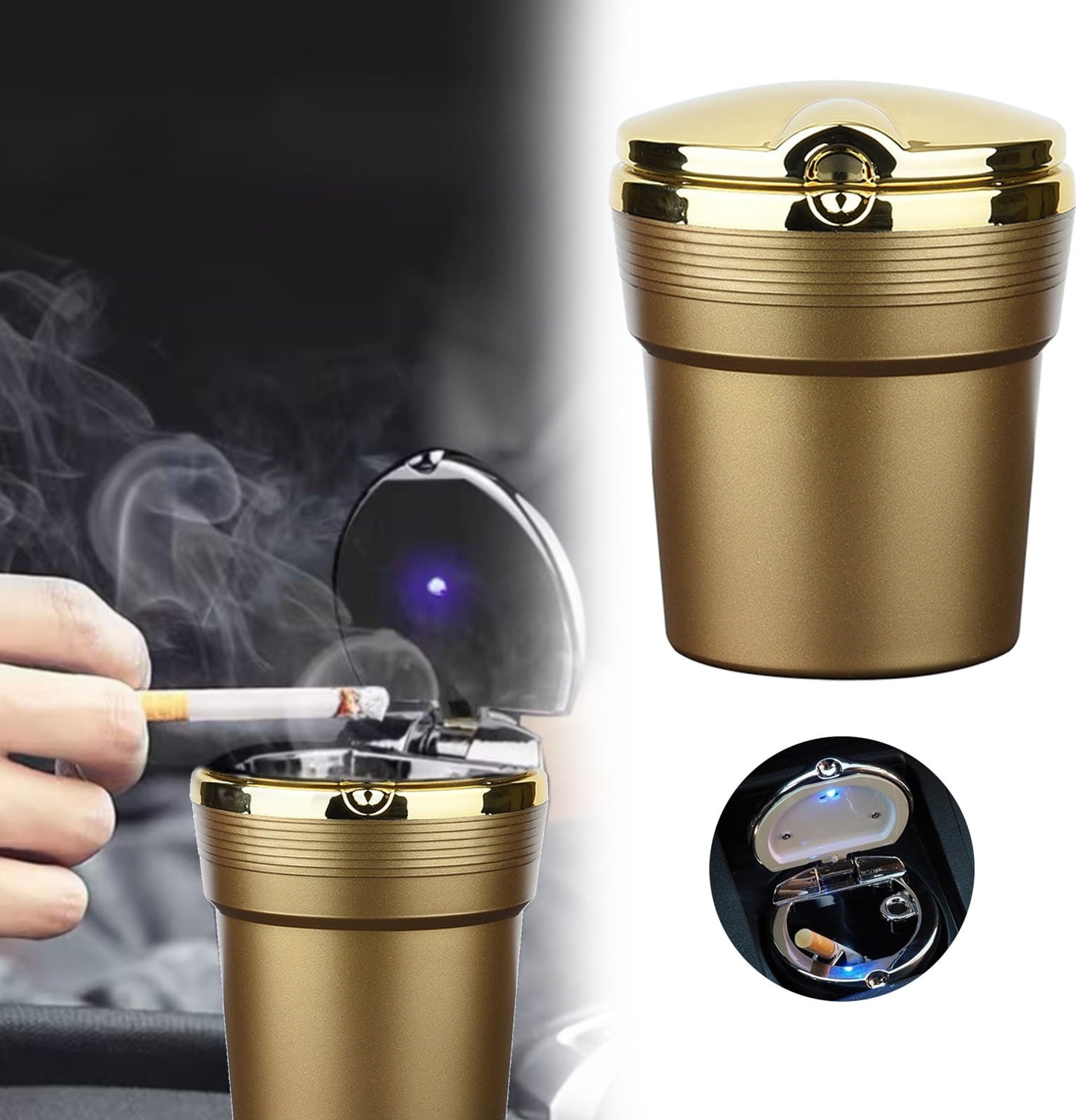 JWDX Storage Containers Clearance, Car Ashtray Cup Holder Led Portable Car Truck with Lid Suitable for Home Car Ashtray Gold