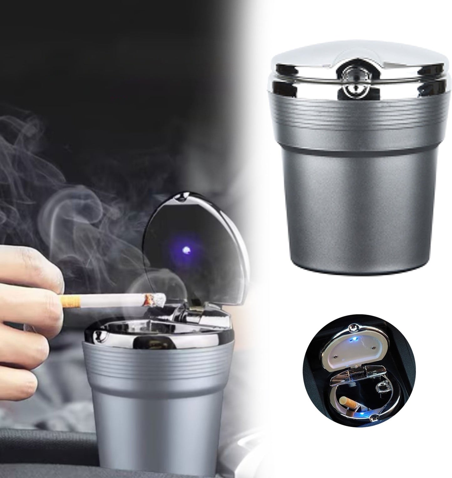 JWDX Storage Containers Clearance, Car Ashtray Cup Holder Led Portable Car Truck with Lid Suitable for Home Car Ashtray Silver