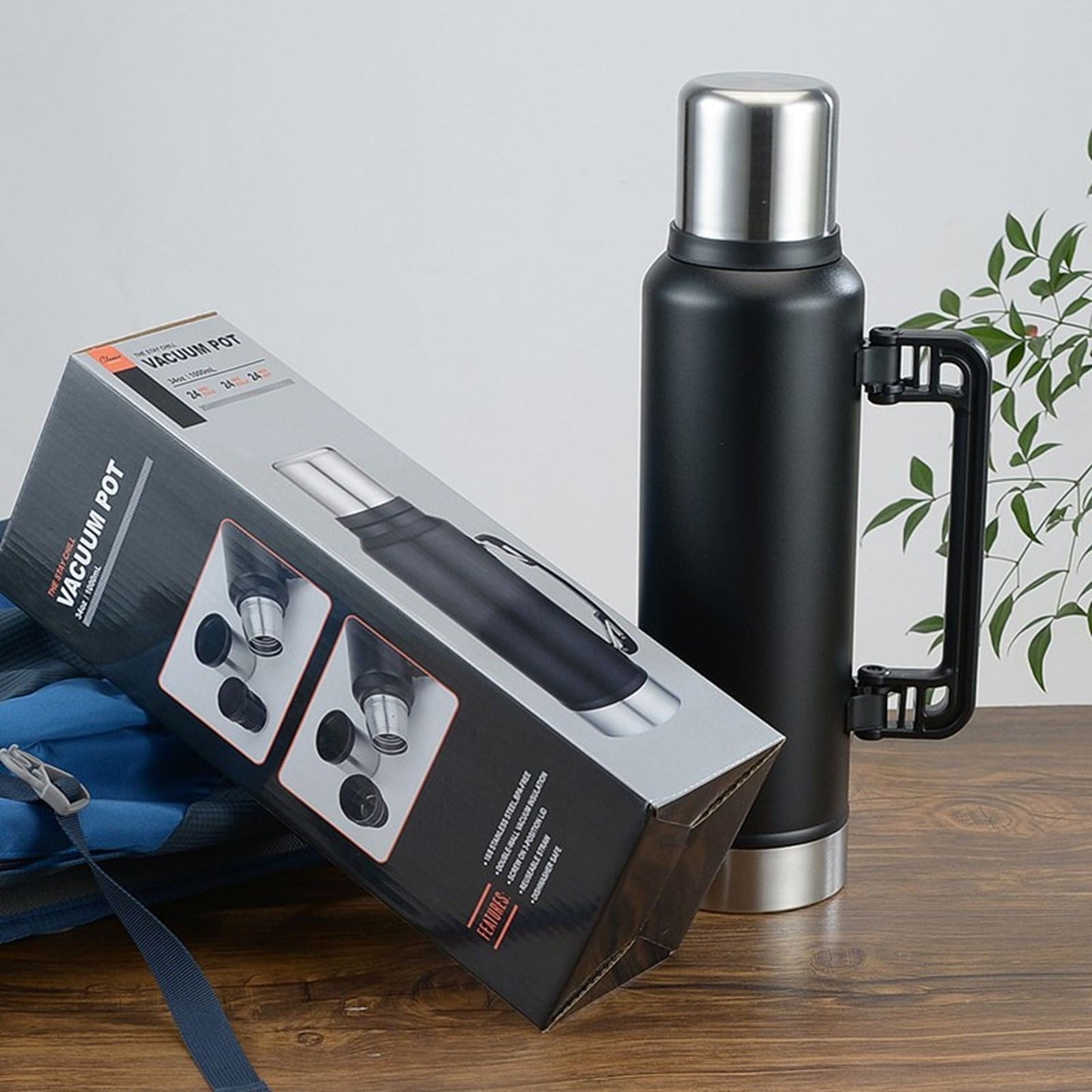 JWDX Glass and Bottle Clearance, Stainless Vacuum Insulated Travel Jug Large Capacity Outdoor Thermal Water Bottle with Carry Handle 1400Ml BKB