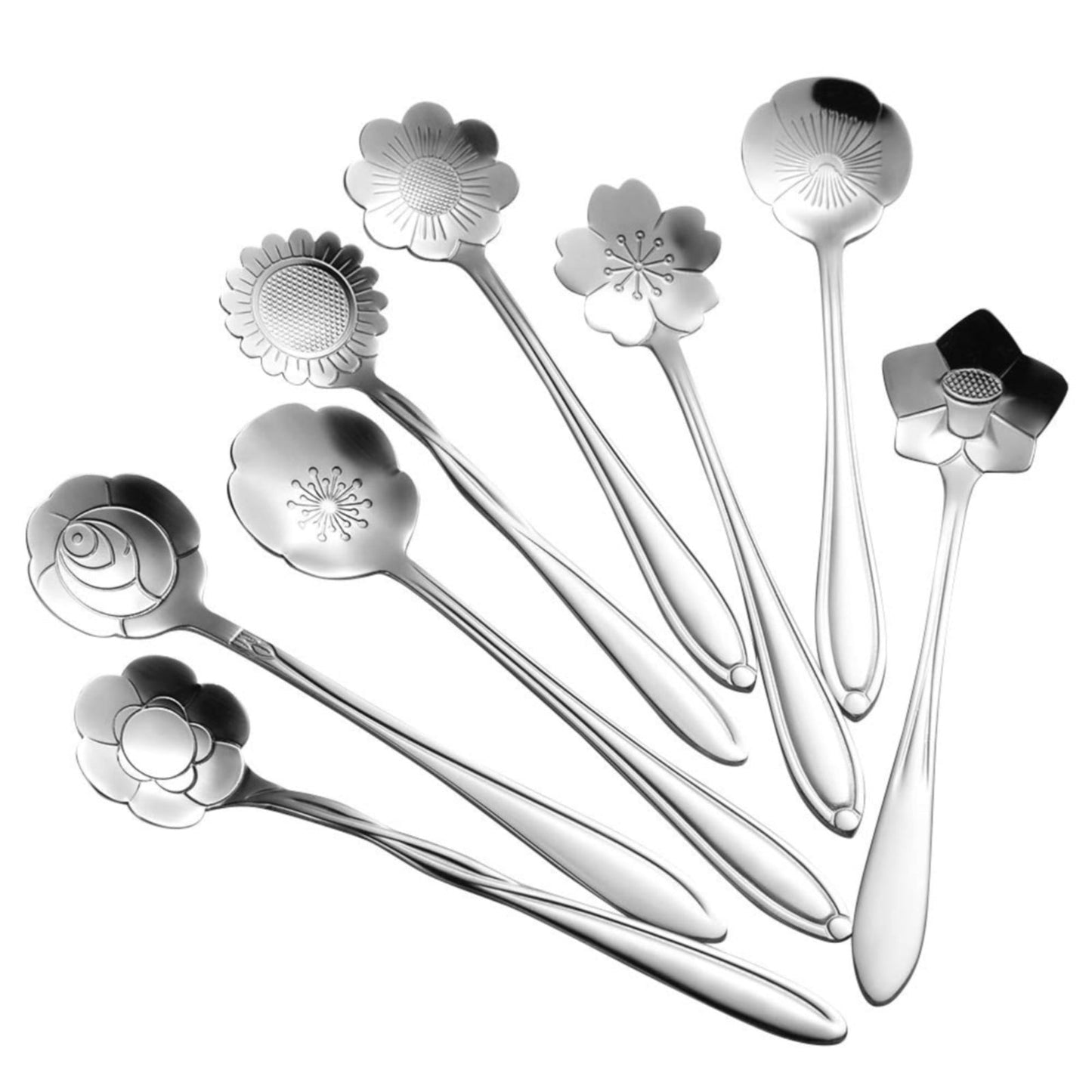 JWDX Cooking Utensils Clearance, Flower Spoon Set 8Pcs Stainless Teaspoon Rainbow Color for Coffee Tea Mixing Sugar Ice Stir Bar Spoons 8 Diffient Pattern Colorful Cutlery Set Kitchen Tool Gif As shown