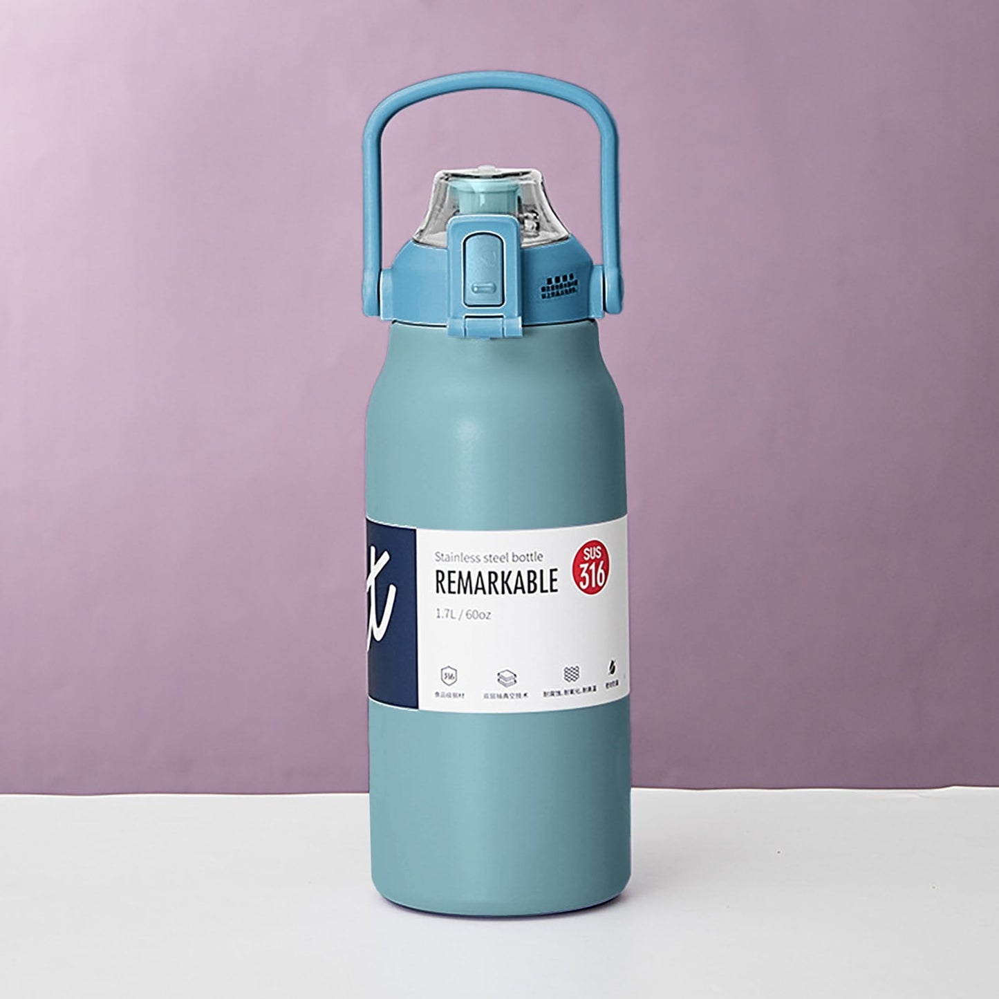 JWDX Glass and Bottle Clearance, Stainless Thermal Water Bottle Thermoses Vacuum Flask with Tumbler Portable Cold Hot Drinks Cup Fitness Cute (Size : 1300Ml) Light Blue