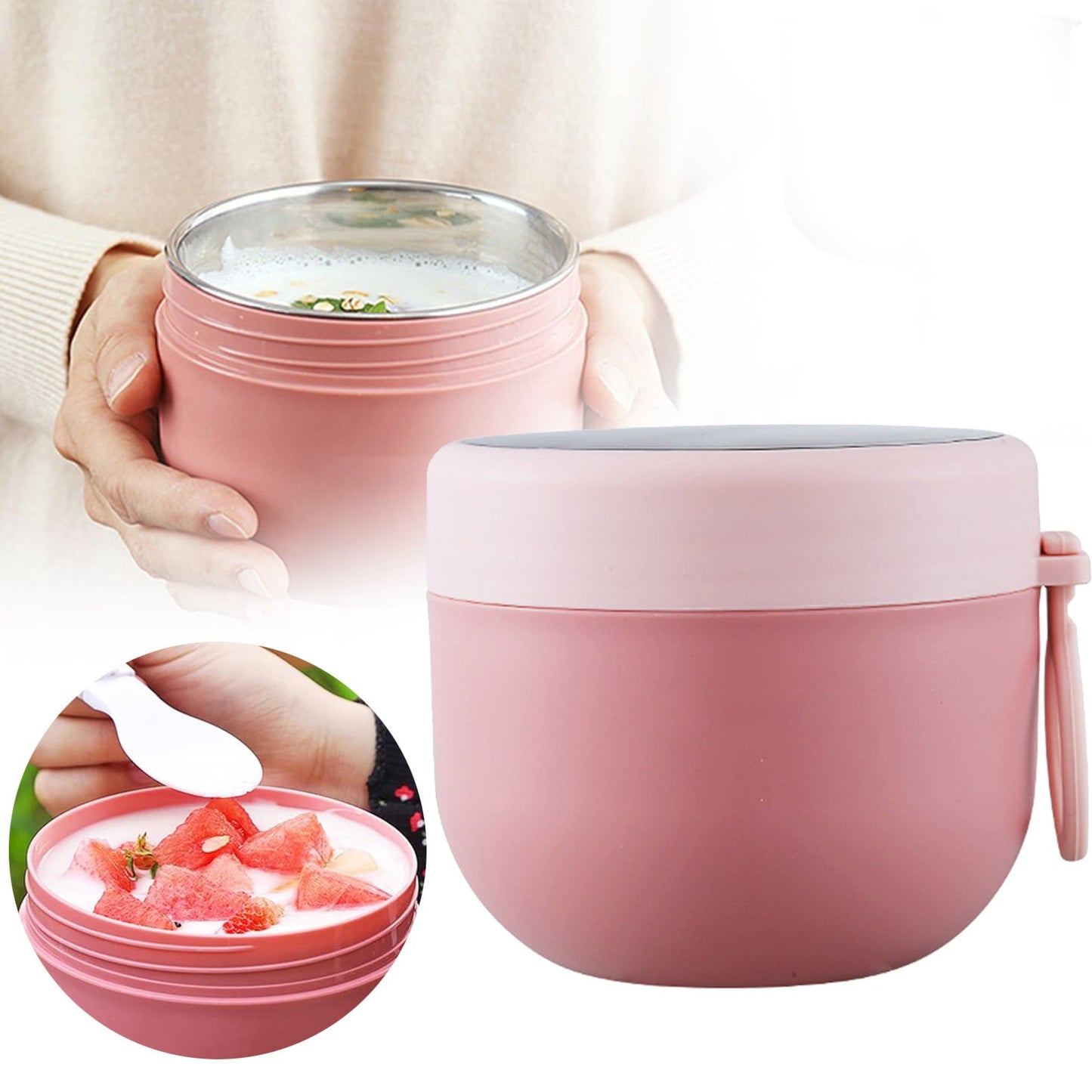 JWDX Storage Containers Clearance, Vacuum Insulated Food Jar with Spoon Plastic Insulated Food Container Insulated Food Soup Cup Leakproof School Picnic Outdoor Hot and Cold Food (600Ml) PKA