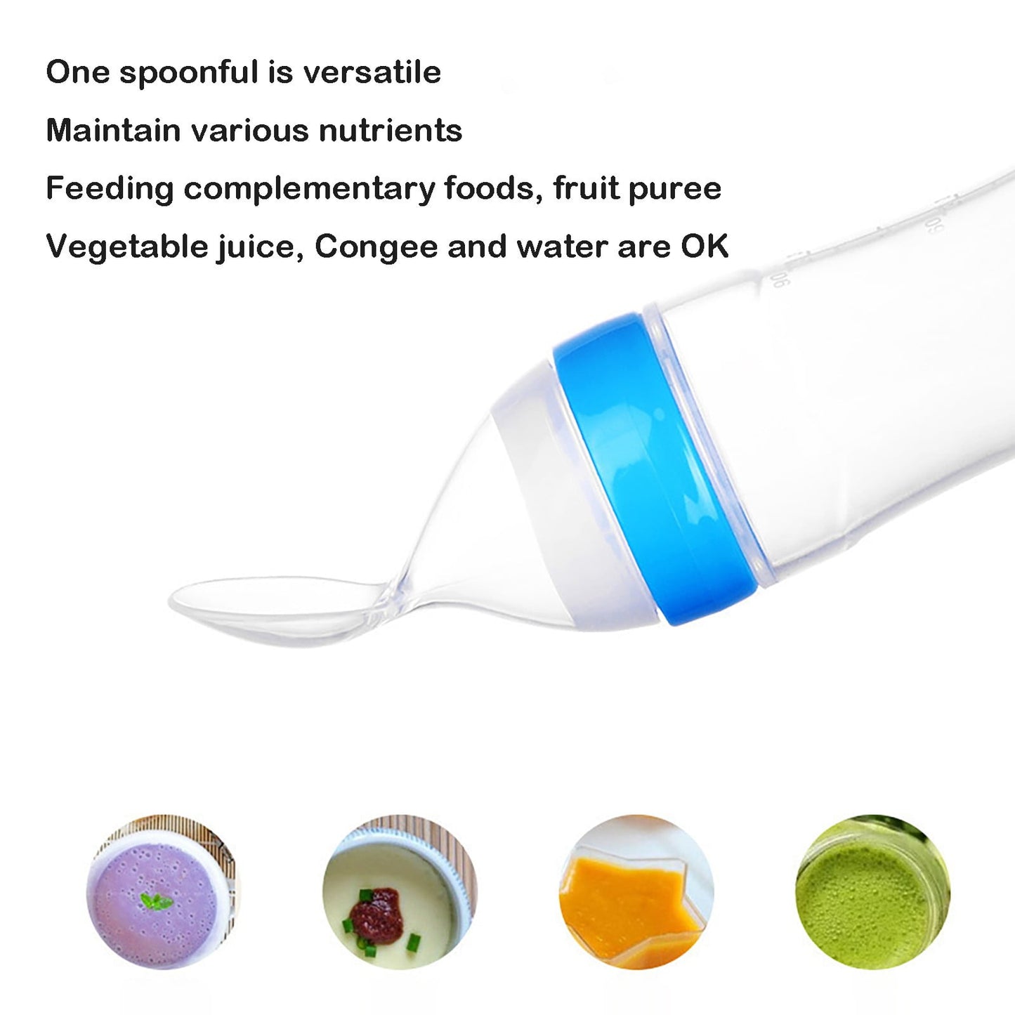 JWDX Glass and Bottle Clearance, Baby Food Feeder 4 Pack Silicone Baby Food Dispensing Spoon Wajiayon 3 Oz Feeding Spoons with Suction Cup for Boys Girl Kids Toddlers Self Feeding Bottle Spoon As shown