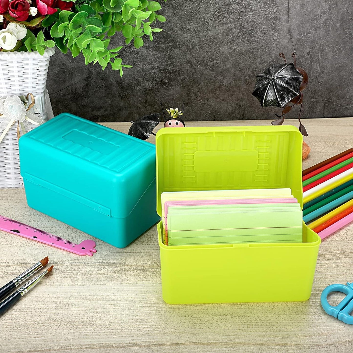 JWDX Hot Clearance! Index Card Holder Index Card Box Notecard Box Flash Card Holder Index Organizer, Storage Box*1 Yellow Desktop storage box Blue