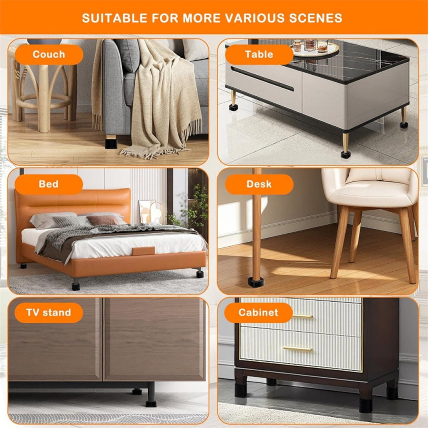 LGCASL Clearance! L: 6 cm,W: 6 cm Furniture Adjustable Adjustable Bed for Table Desk Couch Chair Sofa Cabinet Bed Legs Dorm Anti Rubber- L: 6 cm,W: 6 cm Black