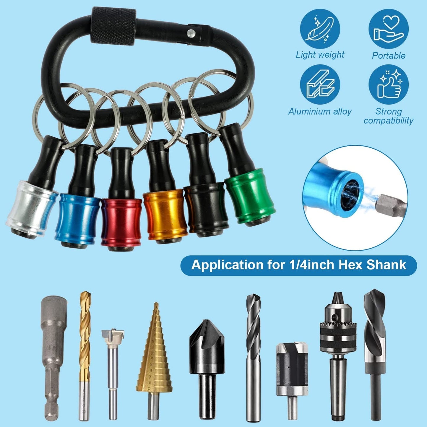 LGCASL Clearance! 12Pc Portable Bit Holder Key Chain Hex Shank Screwdriver Bit Clip for Impact Driver Drill Bit Keychain Extension Bar Quick Release Easy Change Screwdriver Bit Holders- 15*10*2cm Black
