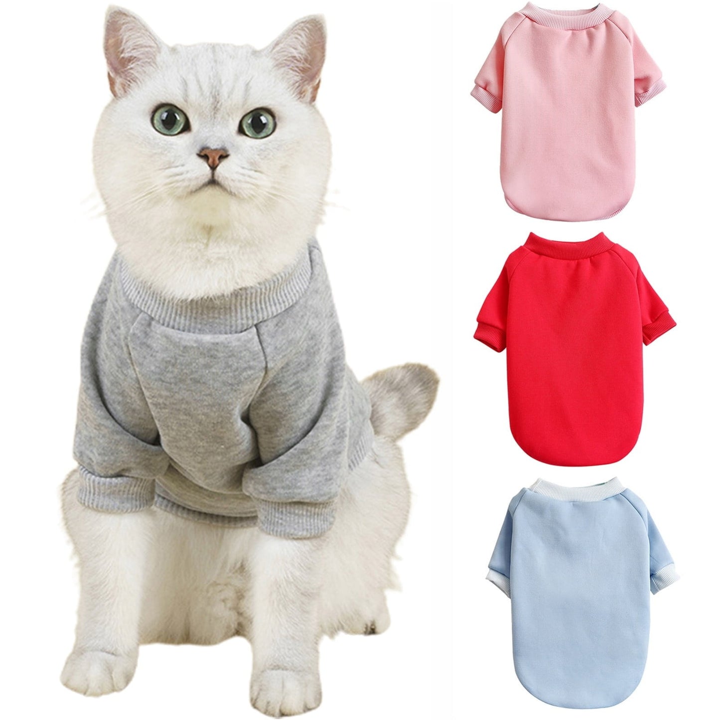 LGCASL Pet Hoodie, Dog Winter Sweater Cat Warm Clothes Pet Sweater Round Neck Solid Color Thickening Cat Dog Knitwear Sweater for Cats Or Dogs in Cold Season (Light Blue, S) S Light blue