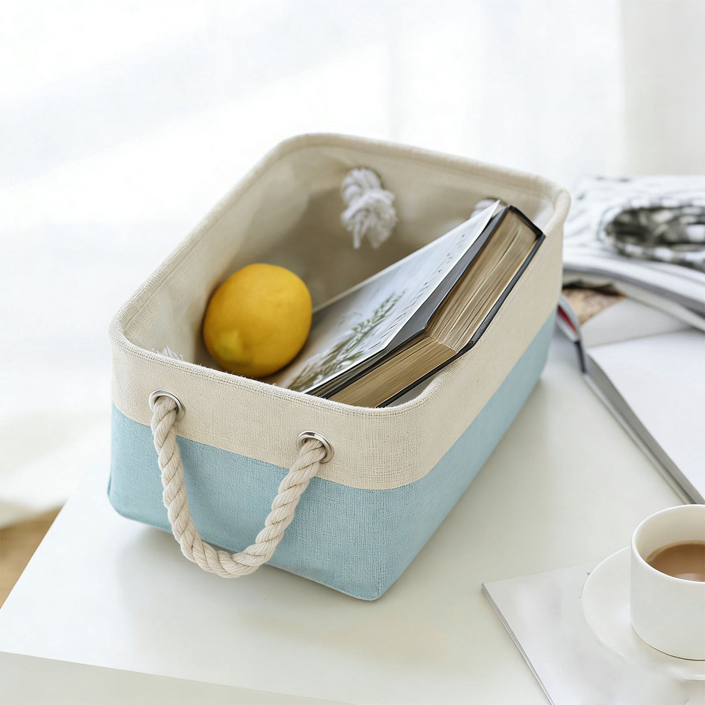 LGCASL Fabric Storage Box, Fabric Storage Box, Storage Basket with Handles and for Clothes Shelves Closet Wardrobe Home Wear and Reinforced, Light Gray S(12.2×5.1×8.2Inch) S(12.2×5.1×8.2inch) Light Green