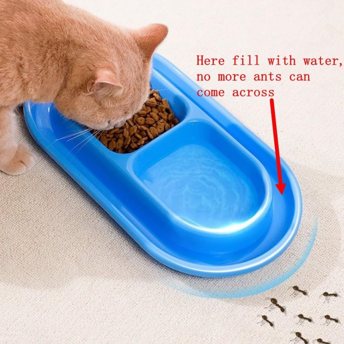 Cat Bowls for Food and Water Easy to Clean Ants Away Outside Pet Double Bow Large Blue