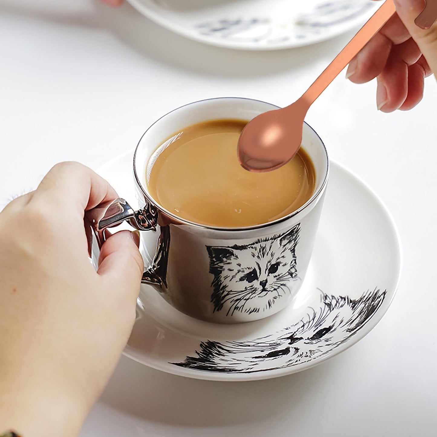 JWDX Tableware Clearance! Cat Spoon Short Handle Spoons Flatware Coffee Drinking Tools Kitchen Gadge, Stainless Steel Bowl Promotion Include 1X Spoon C