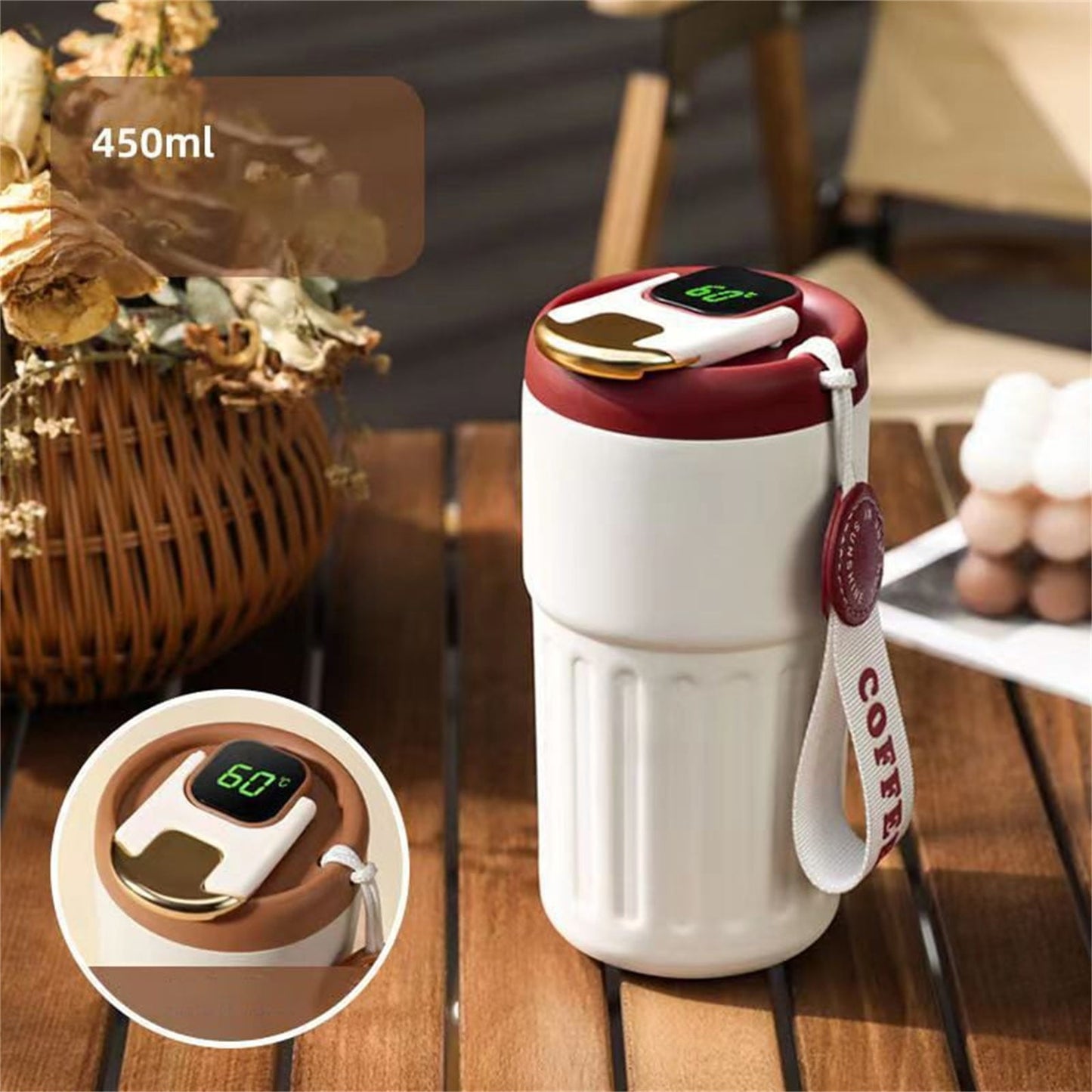 JWDX Glass and Bottle Clearance! Coffee Thermoes with Temperature Display 316 Stainless Steel Inner Liner with Pp Lid and Silicone Seal Secure and Leak Proof Lid That Preventes Spills Or Leaks EA