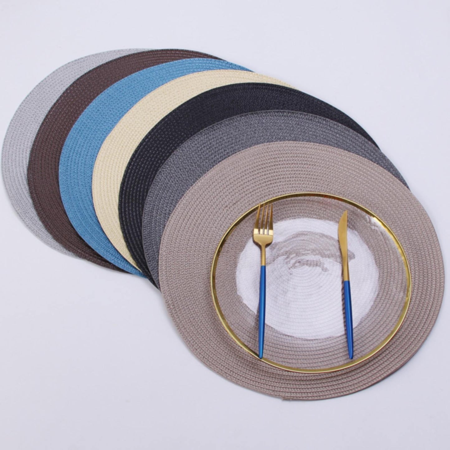 JWDX Placemats, 4 Pieces of Hand-Woven Placemats Insulation Mats Dining Table Anti-Slip Mats Clearance! Woven Spiral Table Placemats 15 Inches Round Set of 4 Non Slip Dining & Kitchen Table Mats Brown