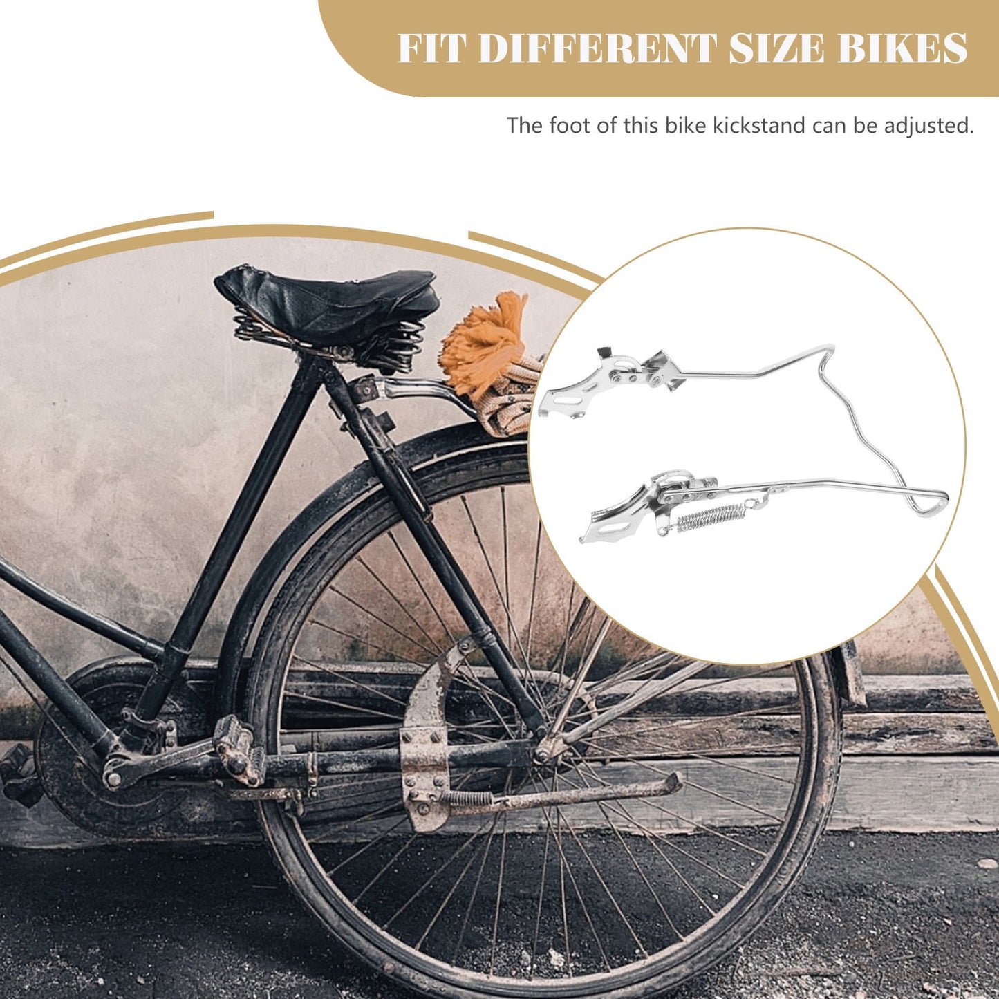SWETRACE 1Set Steel Silver Double Legged Bike Kickstand for Stable Support Non Slip Feet Quick Adjustment 14.6x10x0.4in