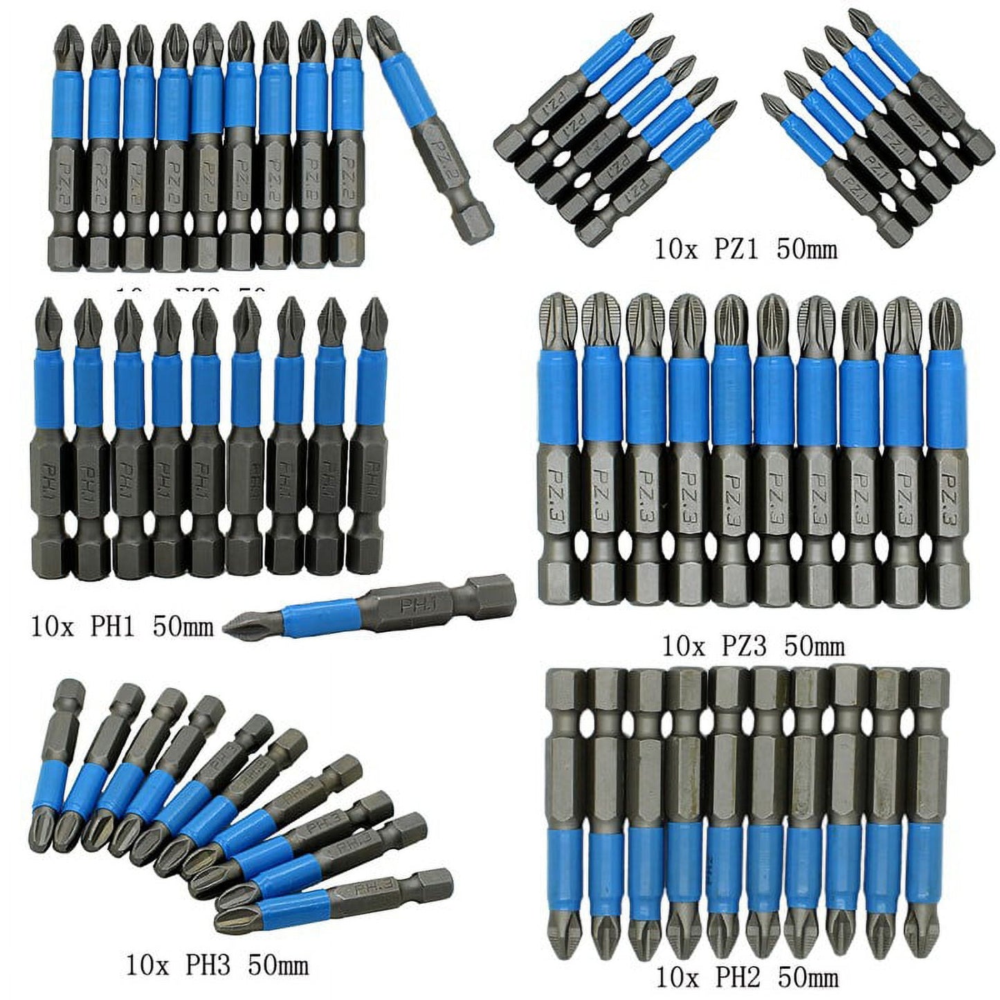 10Pcs Magnetic Anti Skid Electric Screwdriver Bits Alloy Steel 50Mm Cross Screw Driver Tools Set Ph1 Ph2 Ph3 Pz1 Pz2 Pz3 Pz1 Smile Home Pz1