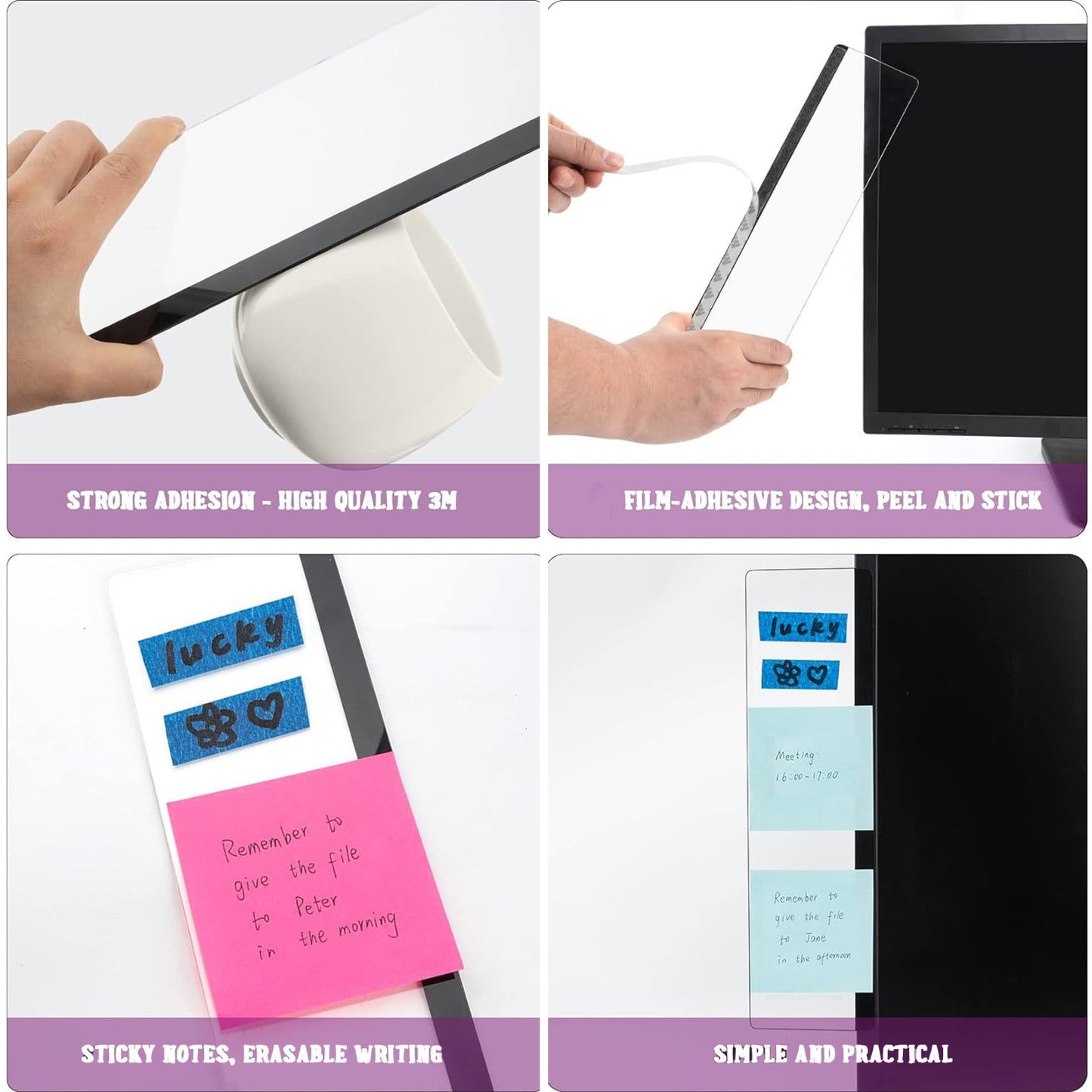 Office Desk Accessories Monitor Memo Board Computer Message Board Office Supplies for Women Men Computer Sticky Note Holder Home Office Accessories Desktop Message Office Decor Clear